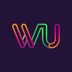 initial logo letter WU, linked outline rounded logo, colorful initial logo for business name and company identity.