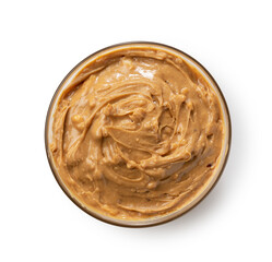 Peanut butter placed on a white background.
