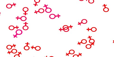 Light Pink, Red vector backdrop with woman's power symbols.
