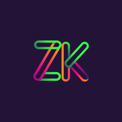initial logo letter ZK, linked outline rounded logo, colorful initial logo for business name and company identity.