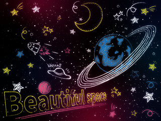 宇宙アイコンのチョーク風　落書き　銀河Ver © 凛と空