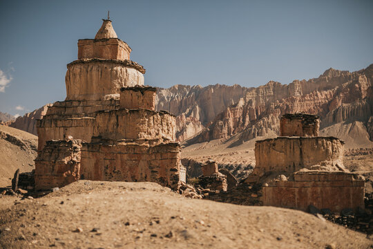 Upper mustang - Kingdom of Lo. traditional architect of Nepal. ancient tibetan monastery. trekking rote. high quality photo. Anapurna area. wild place.close territory.