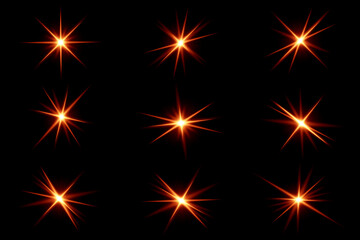 Lens flare and light streak collection. Light Effects Pack. Set of Gold glowing lights on back...