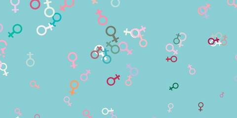 Light Green, Red vector background with woman symbols.