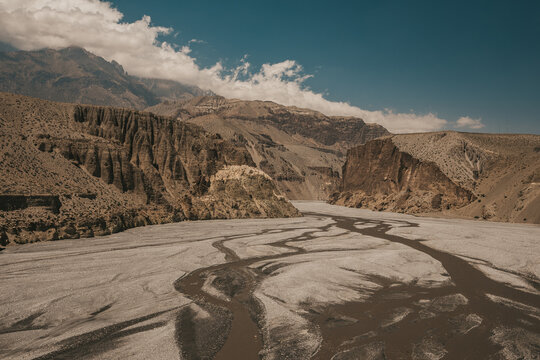 Upper mustang - Kingdom of Lo. Canyon in ancient Tibet. Sandstone massif in Nepal. trekking rote. high quality photo. Anapurna area. wild place.close territory.
