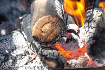 wood burning in a fireplace for a tradicional gaucho  barbecue