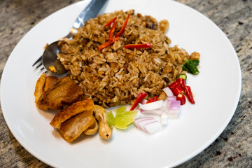 Fried rice with crispy pork of Thailand