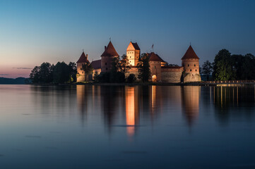 Trakai island castle long exposure spring night shot at Lithuania