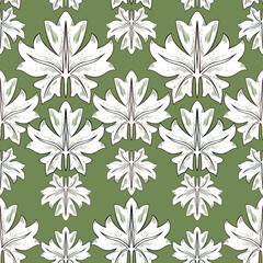 Pattern of white leaves on a green background