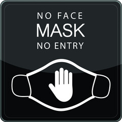 No Face Mask No Entry Warning Sign with Stop Hand Icon and Wear a Face Mask Icon.