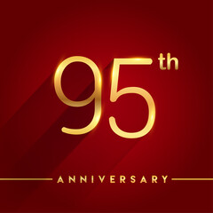 Celebrating of 95th years anniversary, logotype golden colored isolated on red background, vector design for greeting card and invitation card