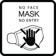 No Face Mask No Entry Warning Sign with Stop Hand Icon and Wear a Face Mask Icon.