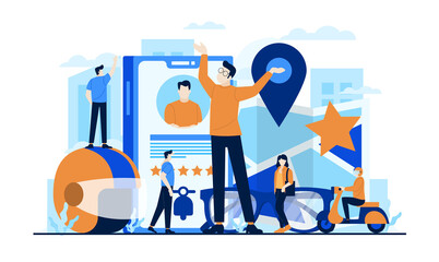 Smartphone app review online transportation concept illustration flat design