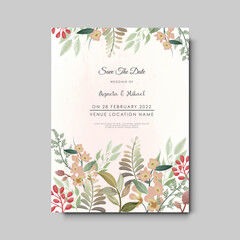 wedding invitation card with elegant flower and leaves