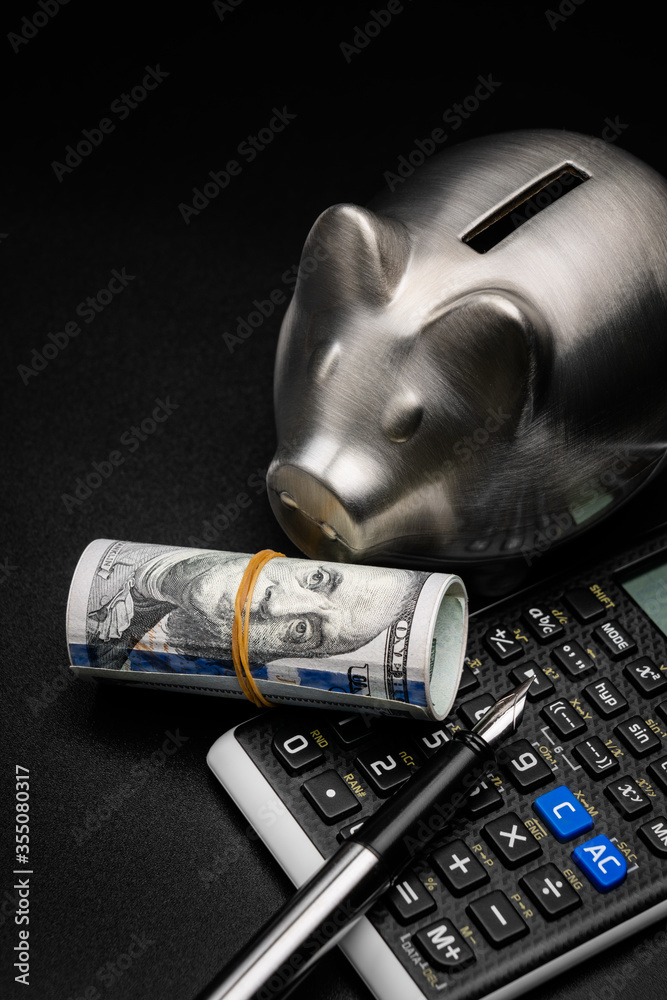 Wall mural piggy bank and calculator