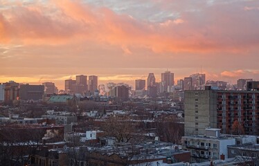 Fototapeta premium Plateau district of Montreal from 10th floor looking towards hazy morning Down Town