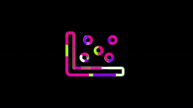 Circles gather in symbol chart scatter. After it crumbles in a line and moves to the camera. Alpha channel black