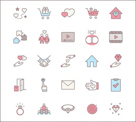 International Jeweler Day Set Line Vector Icons. Contains such Icons as Love, Heart, Hand, Family, Wedding Rings, Diamond, Jewelry store, Gift, Basket and more. Editable Stroke. 32x32 Pixel Perfect