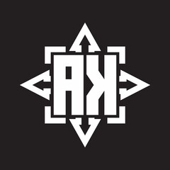 AK Logo monogram with rounded arrows shape design template