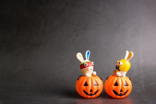 Bangkok, Thailand - October, 25, 2019  : Halloween pumpkins with Rabbids Invasion.Decorations for Halloween scary beautiful in the holiday season at Bangkok, Thailand