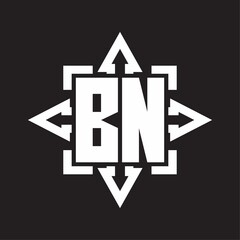 BN Logo monogram with rounded arrows shape design template