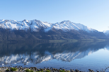 A famous view of Lake Wakatipu on the drive down to Glenorchy, Central Otago New Zealand