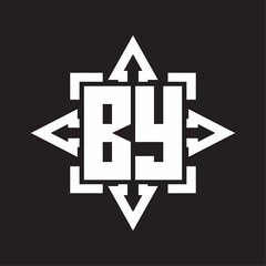 BY Logo monogram with rounded arrows shape design template