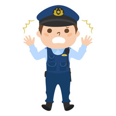 何かに驚いてる男性警察官のイラスト。