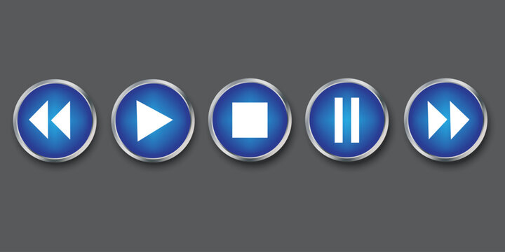 Buttons of a play media player. Vector blue audio navigation icon.