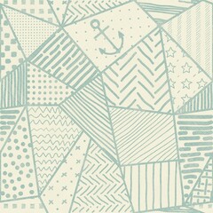 Seamless abstract patchwork in retro colors. Hand drawn pattern. Endless geometric pattern can be used for ceramic tile, wallpaper, linoleum, textile, invitation card, wrapping, web page background