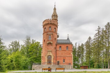 View of Goethe look tower, a famous observatory in Karlovy Vary (Karlsbad), Czech Republic
