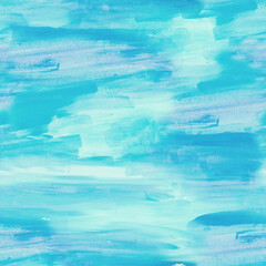 Acrylic brushstrokes seamless pattern. Blue color palette. Artistic paint abstract background.