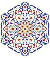 Floral hand drawn Mandala. Turkish motif. Round colorful floral ornament in traditional Oriental pattern. Isolated decorative element for card design, t-shirt print, ceramic tile.