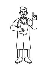 Old male Doctor. Vector line art illustration.