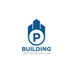 initial letter p building logo vector illustration design template