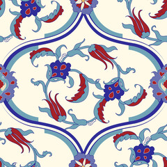  Seamless Turkish colorful pattern. Vintage multicolor pattern in Eastern style. Seamless damask background  for ceramic tile, wallpaper, linoleum, textile, web page background. Vector