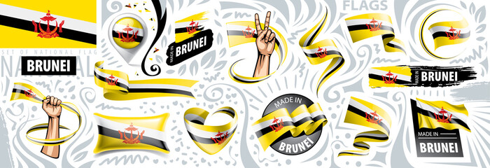 Vector set of the national flag of Brunei in various creative designs