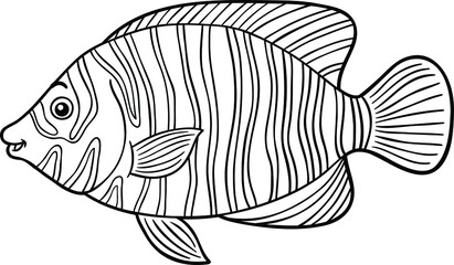Vector Cartoon Cute Happy Striped Fish Line Art