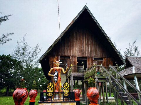 Betang house typical custom of Indonesian Dayak Kalimantan. Pangkalan Bun, Indonesia, June 1, 2020.