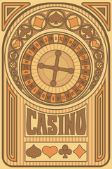 Vintage casino card art nouveau style, vector illustration
