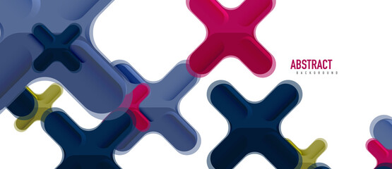 Glossy multicolored plastic style cross composition, x shape design, techno geometric modern abstract background. Trendy abstract layout template