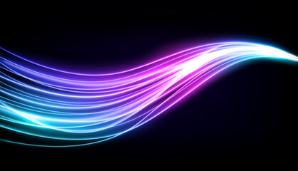 Abstract Multicolor Wavy Line of Light, isolated on Dark Background. Vector Illustration