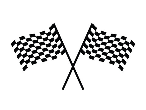 Double Checkered Racing Flag. Black and white pictogram depicting simple racing wave flags on pole. EPS Vector