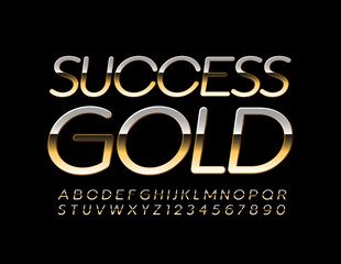 Vector Marvelous Golden Font. Chic Slim Alphabet Letters and Numbers 