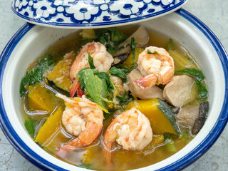 spicy mixed vegetable soup with shrimp  a food that Thai people like to eat