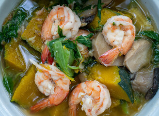 spicy mixed vegetable soup with shrimp  a food that Thai people like to eat