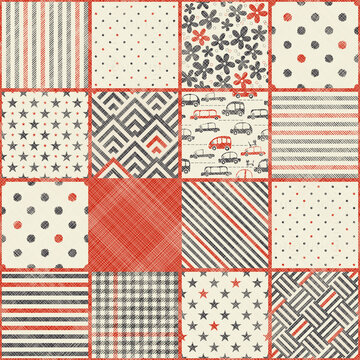 Seamless abstract pattern with patchwork in redand beige. Can be used for ceramic tile, wallpaper, linoleum, textile, invitation card, wrapping, web page background