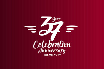 37 year anniversary white colors on red color with triple small stripes - vector 