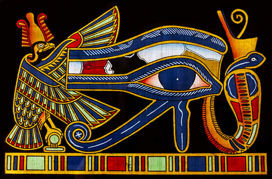 Egyptian papyrus with the Eye of Horus, also known as the eye of god Ra. 
