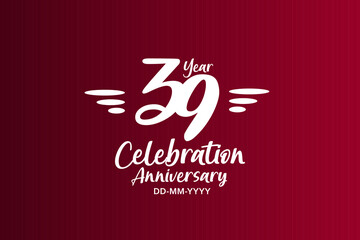 39 year anniversary white colors on red color with triple small stripes - vector 